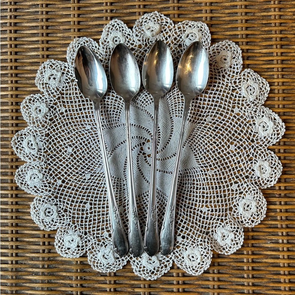 Vintage Rogers Oneida “Meadowbrook” Silver Plate, 1936, Four ice tea spoons